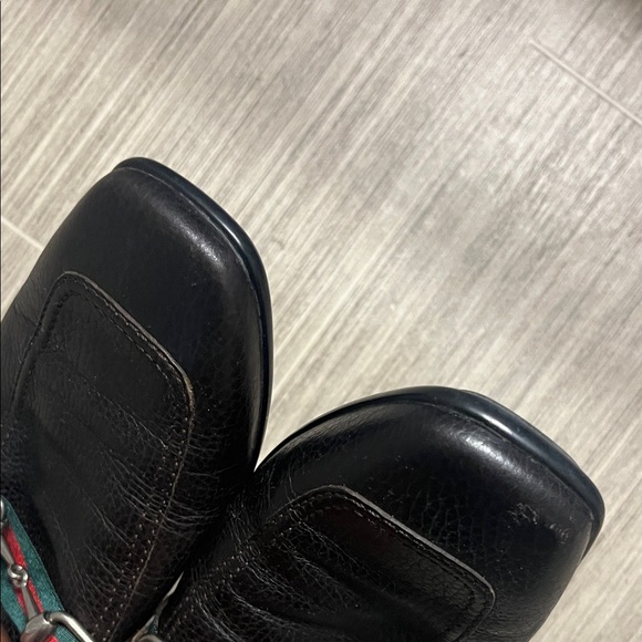 Gucci Dark Brown Leather Loafers with Red and Green Accents